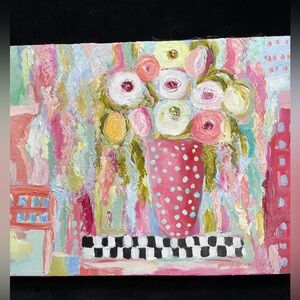 Peonies & Tulips Acrylic Original Painting Large 20”x16” Canvas Hand painted